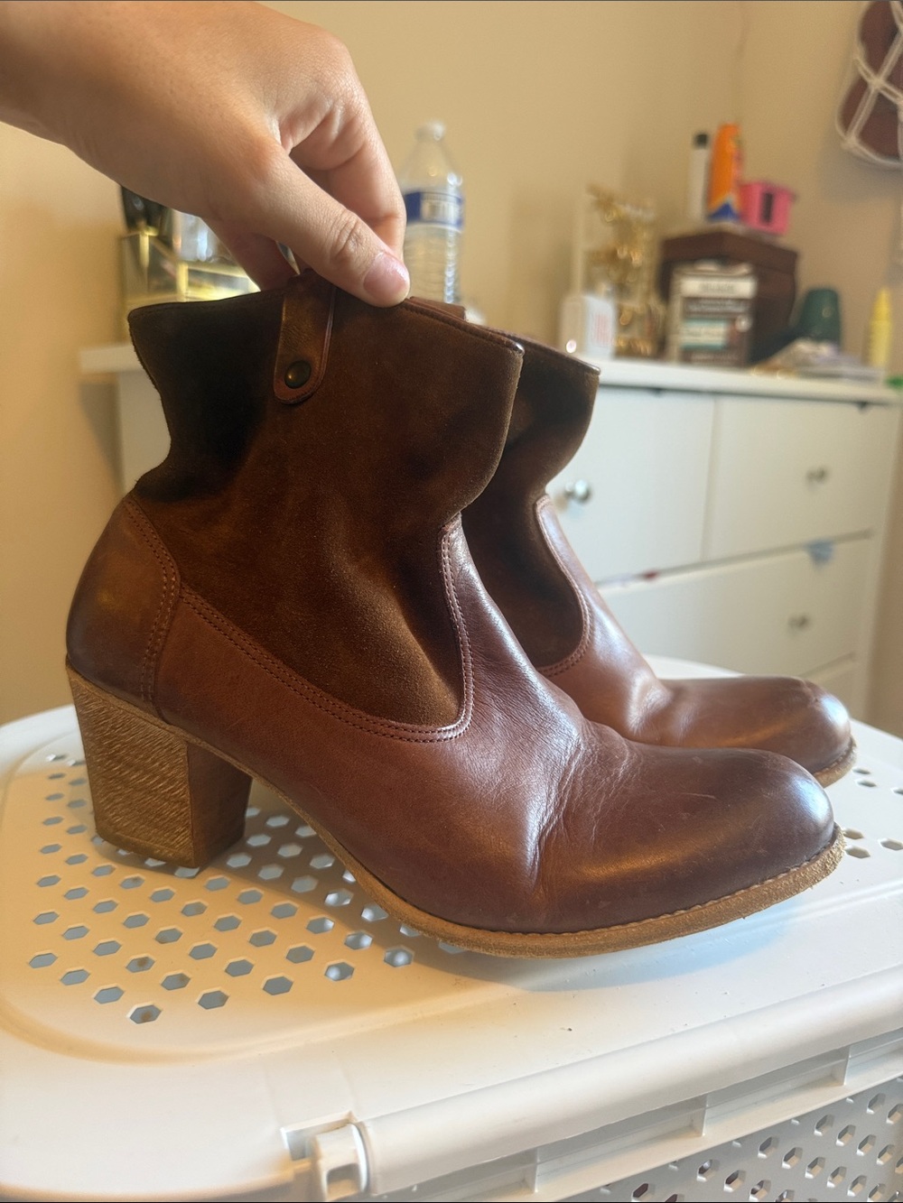 n.d.c. Two-Tone Brown Leather & Suede Ankle Booties
